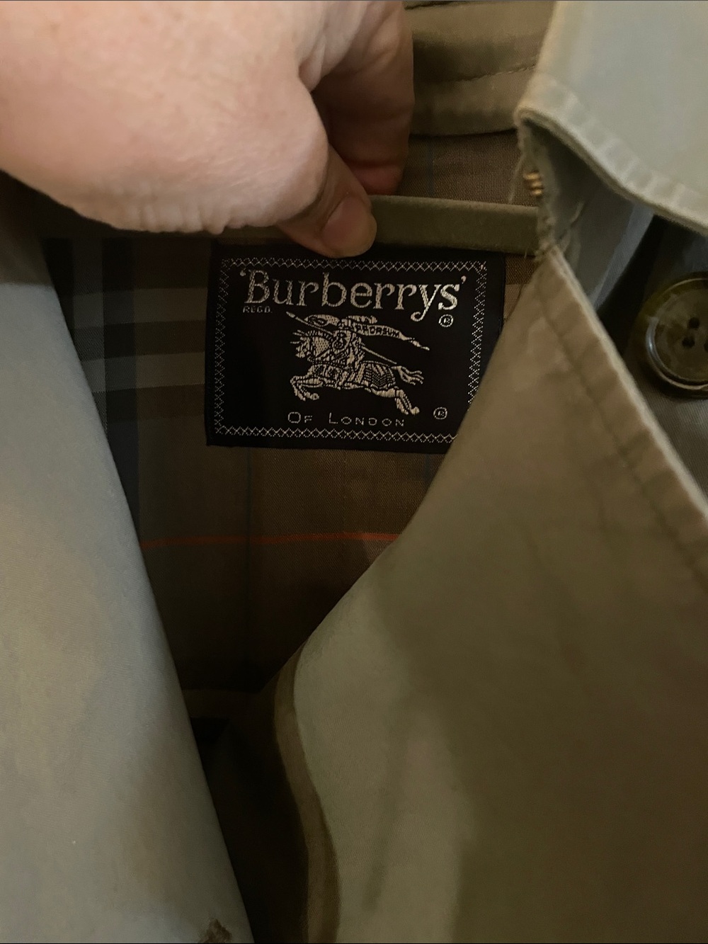 Burberrys’ Olive Double Breasted Trench Coat Signature Check Plaid Hem Vtg - Picture 2 of 16